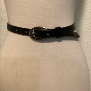 JIGSAW Women’s Black Leather Belt with Silver Buckle